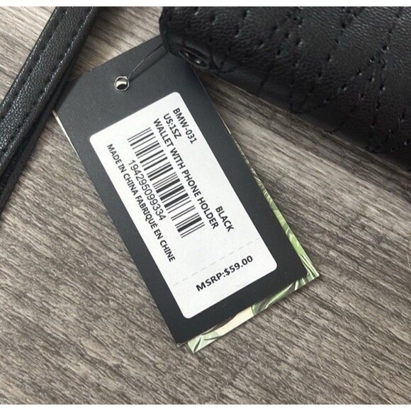 NWT Badgley Mischka Wallet With Phone Pocket Black Vegan Leather Wristlet Long - Picture 3 of 6